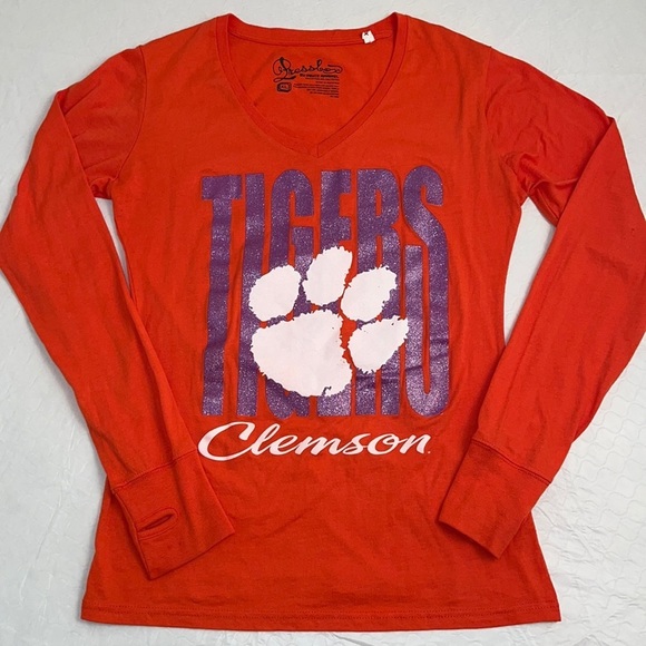 Pressbox Tops - Pressbox Clemson Tigers orange and purple v-neck long sleeve t-shirt XL